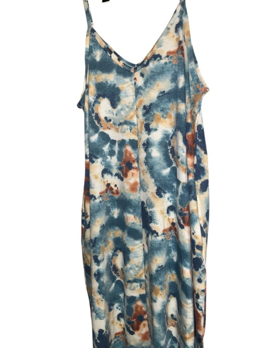 Zenana 1x Tie-Dye Maxi Slip Dress in Blue, Green and Brown - Picture 3 of 6